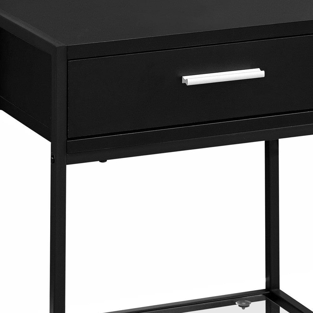 22" Black Glass And Metal End Table With Drawer And Shelf - Homeroots - Flyclothing LLC