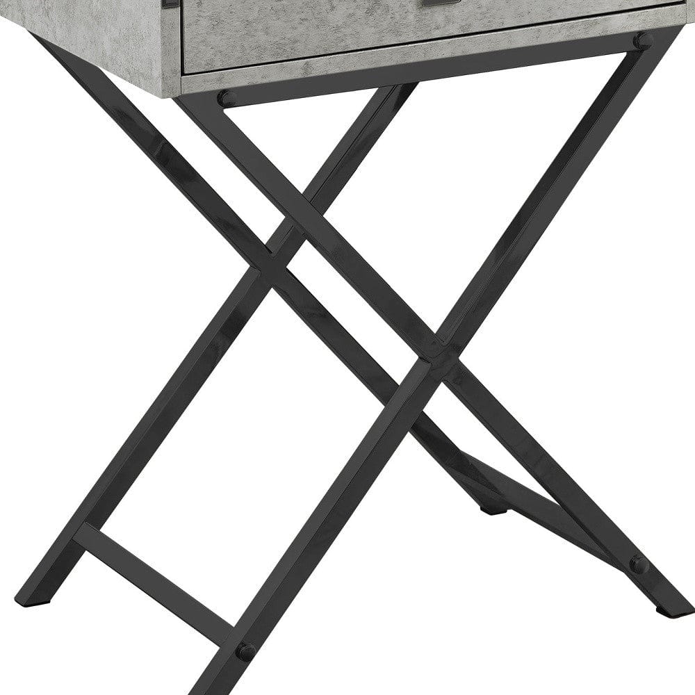 24" Black And Gray Wood And Metal End Table With Drawer - Homeroots - Flyclothing LLC