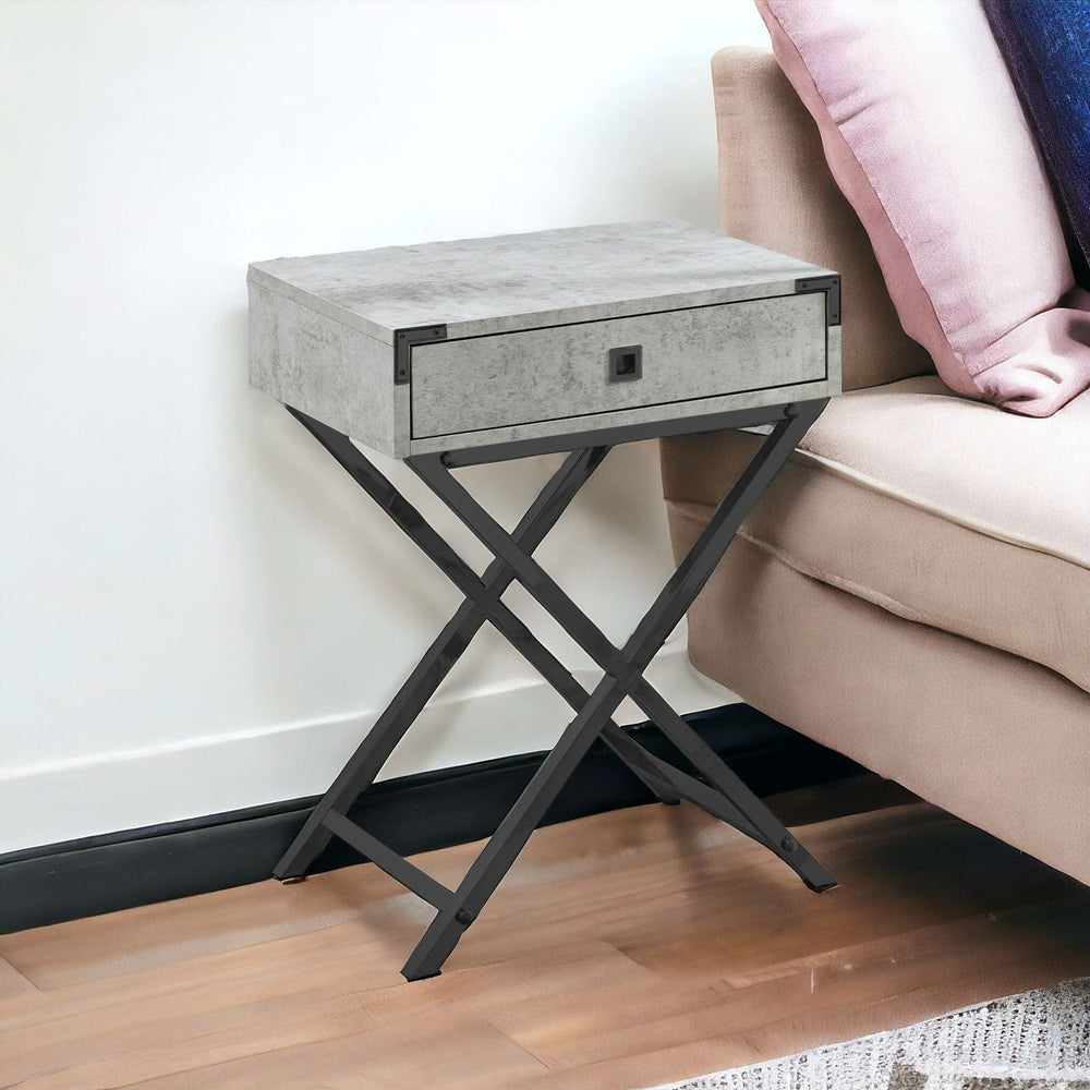 24" Black And Gray Wood And Metal End Table With Drawer - Homeroots - Flyclothing LLC