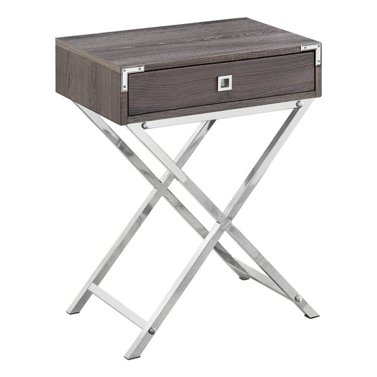 24" Silver And Deep Taupe Wood And Metal End Table With Drawer - Homeroots
