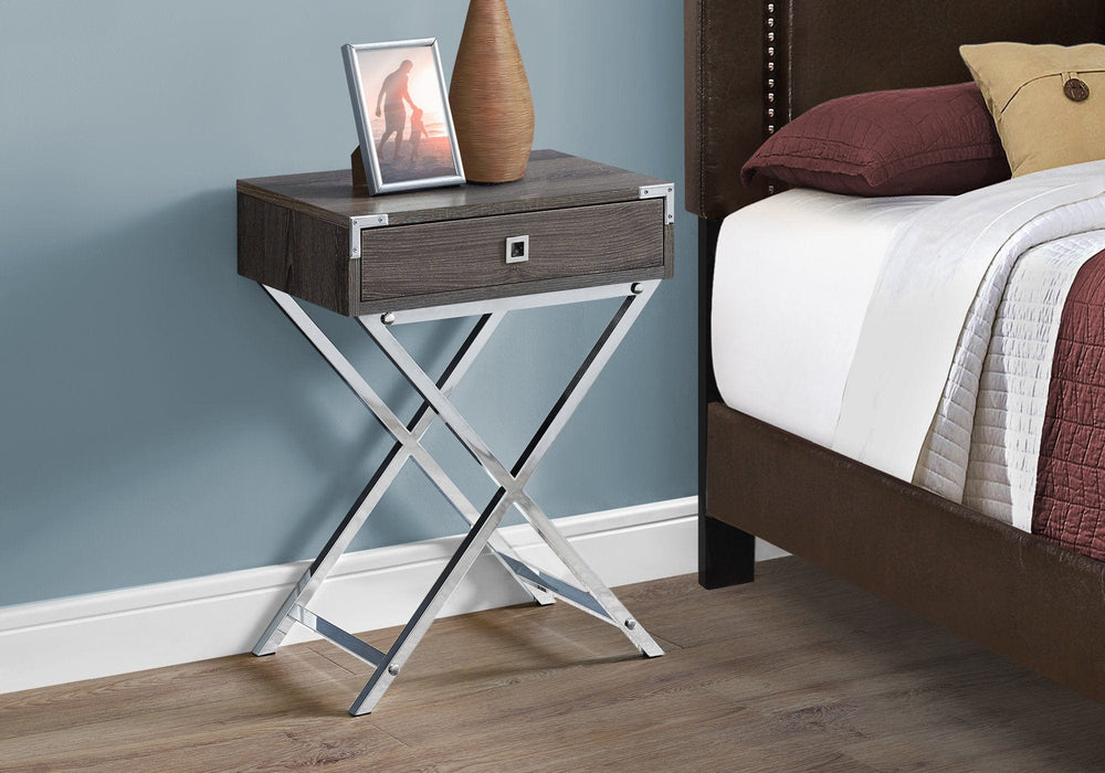 24" Silver And Deep Taupe Wood And Metal End Table With Drawer - Homeroots - Flyclothing LLC