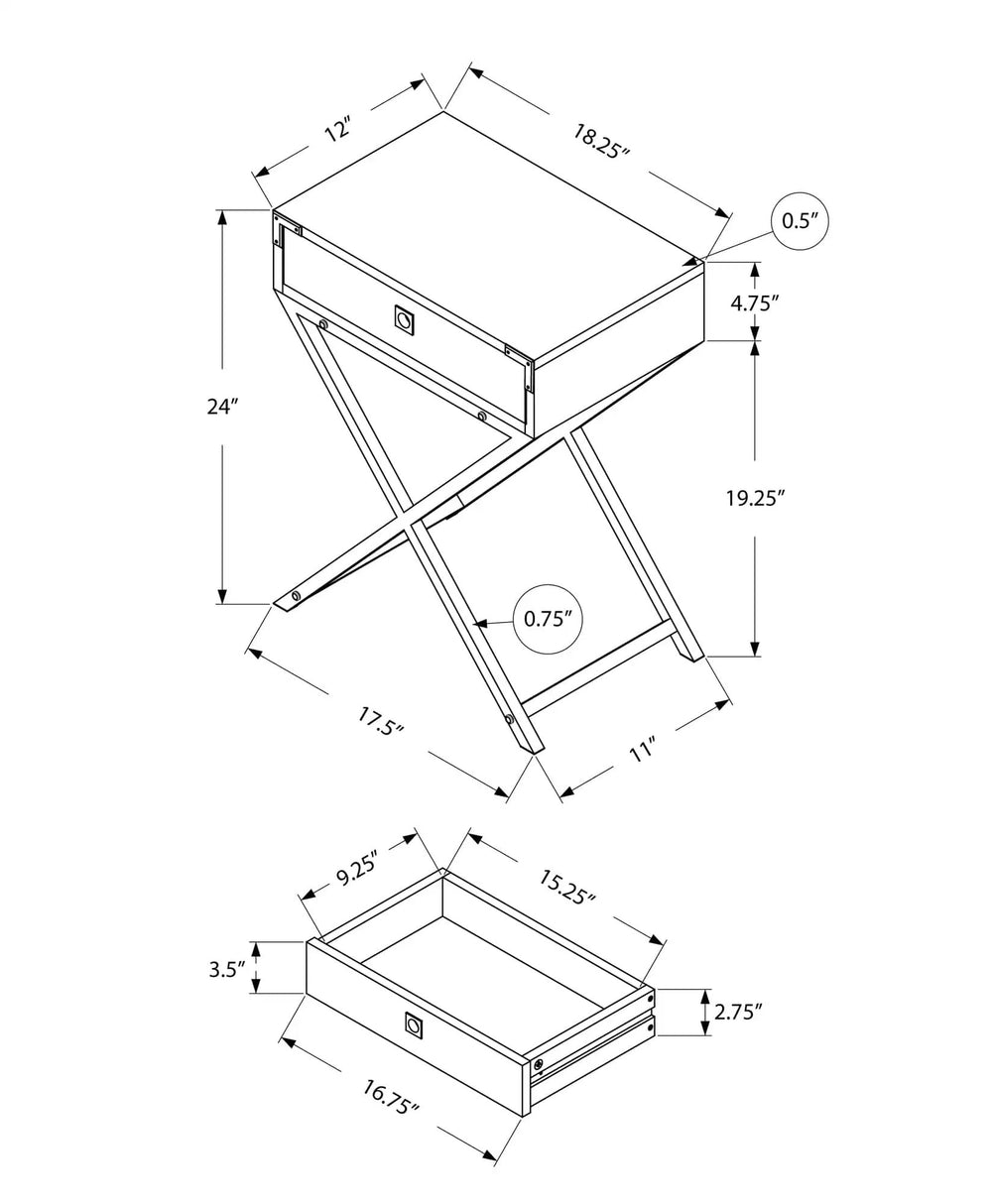 24" Silver And Deep Taupe Wood And Metal End Table With Drawer - Homeroots - Flyclothing LLC