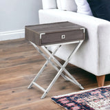 24" Silver And Deep Taupe Wood And Metal End Table With Drawer - Homeroots - Flyclothing LLC