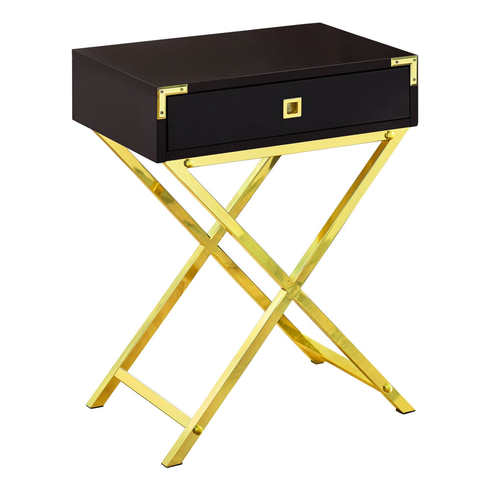 24" Gold And Dark Brown Wood And Metal End Table With Drawer - Homeroots - Flyclothing LLC