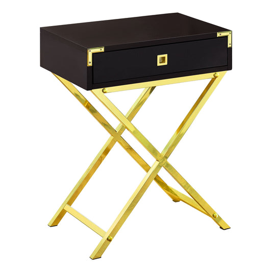24" Gold And Dark Brown Wood And Metal End Table With Drawer - Homeroots