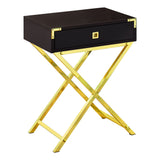 24" Gold And Dark Brown Wood And Metal End Table With Drawer - Homeroots - Flyclothing LLC