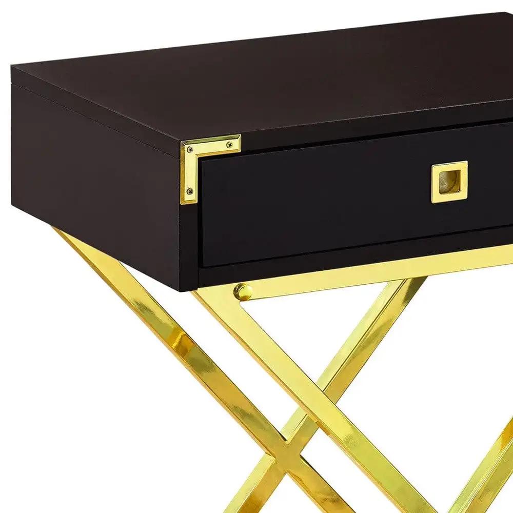 24" Gold And Dark Brown Wood And Metal End Table With Drawer - Homeroots - Flyclothing LLC