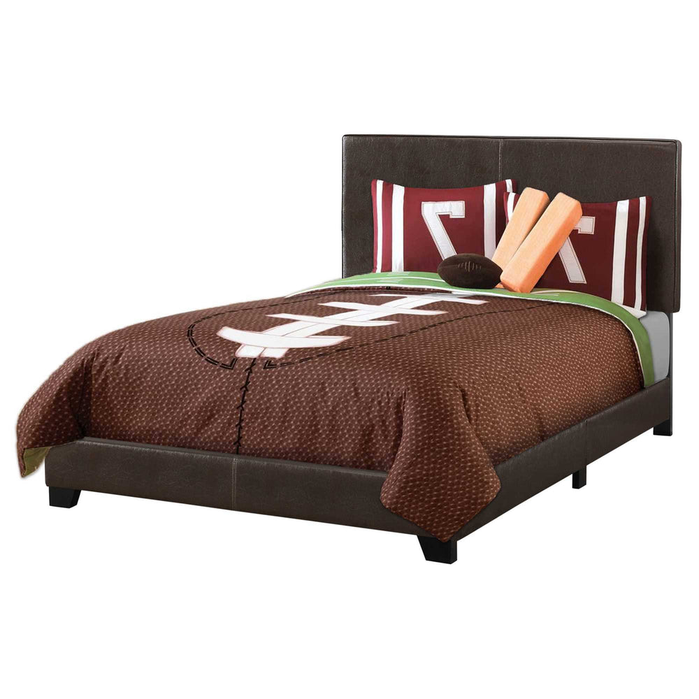 Brown Solid and Manufactured Wood Full Upholstered Faux Leather Bed Frame - Homeroots - Flyclothing LLC