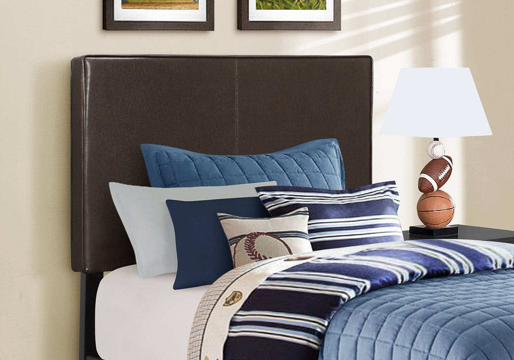 Brown Solid Wood Twin Upholstered Faux Leather Bed Frame - Homeroots - Flyclothing LLC