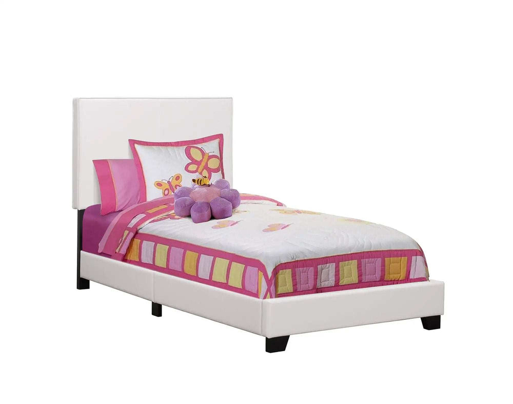 White Solid Wood Twin Upholstered Faux Leather Bed Frame - Homeroots - Flyclothing LLC