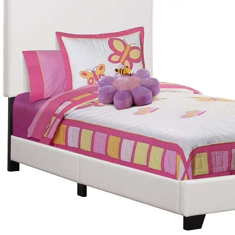 White Solid Wood Twin Upholstered Faux Leather Bed Frame - Homeroots - Flyclothing LLC