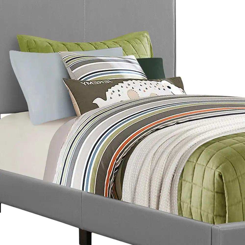 Solid Wood Twin Gray Upholstered Faux Leather Bed - Homeroots - Flyclothing LLC
