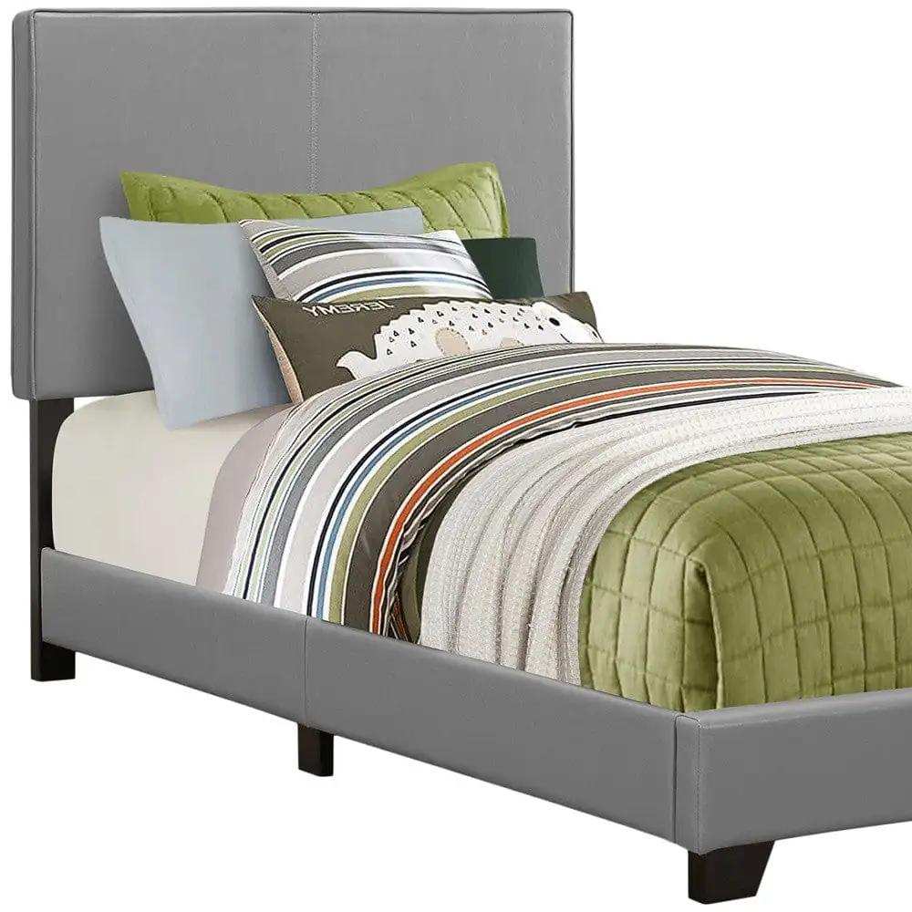 Solid Wood Twin Gray Upholstered Faux Leather Bed - Homeroots - Flyclothing LLC