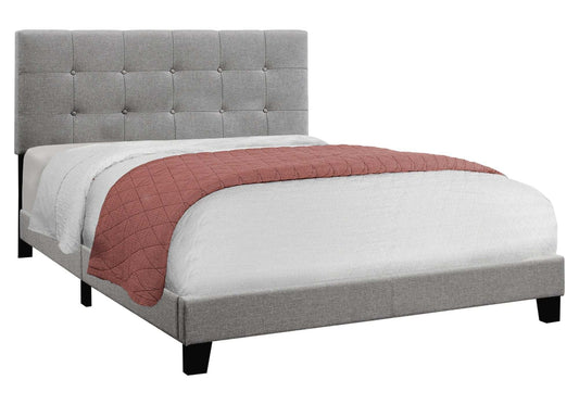 Gray Solid Wood Tufted Upholstered Linen Bed Frame - Homeroots - Flyclothing LLC