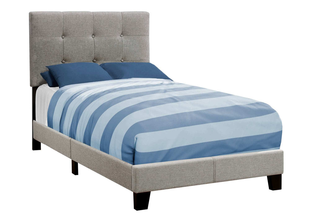 Gray Twin Tufted Upholstered Linen Bed Frame with Nailhead Trim - Homeroots - Flyclothing LLC