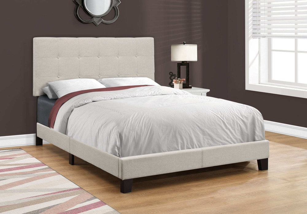 Beige Solid Wood Tufted Upholstered Linen Bed Frame - Homeroots - Flyclothing LLC