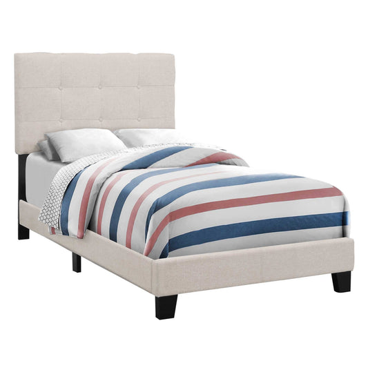 Beige Twin Tufted Upholstered Linen Bed Frame with Nailhead Trim - Homeroots - Flyclothing LLC