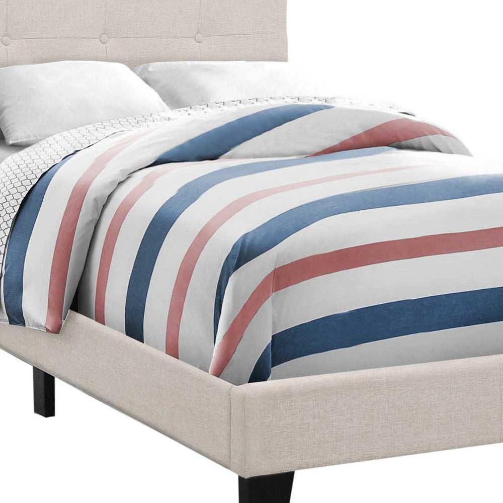 Beige Twin Tufted Upholstered Linen Bed Frame with Nailhead Trim - Homeroots - Flyclothing LLC