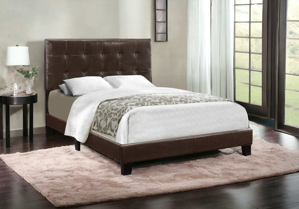 Brown Solid and Manufactured Wood Full Upholstered Faux Leather Bed Frame - Homeroots - Flyclothing LLC