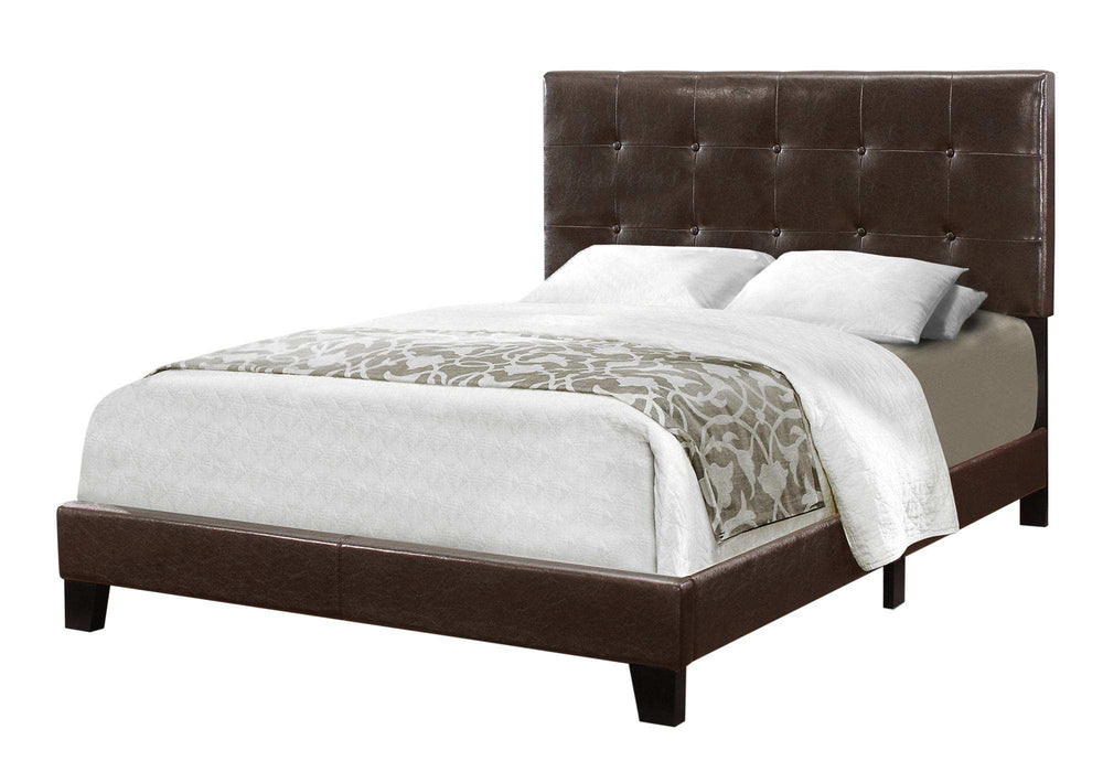 Brown Solid and Manufactured Wood Full Upholstered Faux Leather Bed Frame - Homeroots - Flyclothing LLC