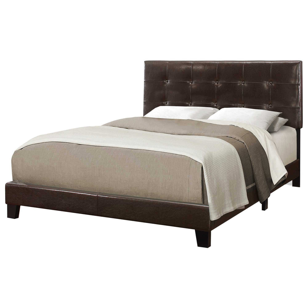 Dark Brown Solid Wood Queen Tufted Upholstered Linen Bed Frame with Nailhead Trim - Homeroots - Flyclothing LLC
