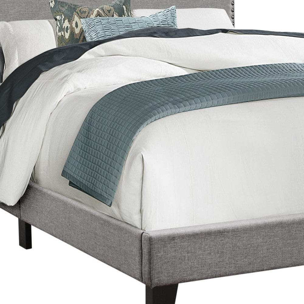 Gray Solid and Manufactured Wood Full Upholstered Faux Leather Bed Frame - Homeroots - Flyclothing LLC