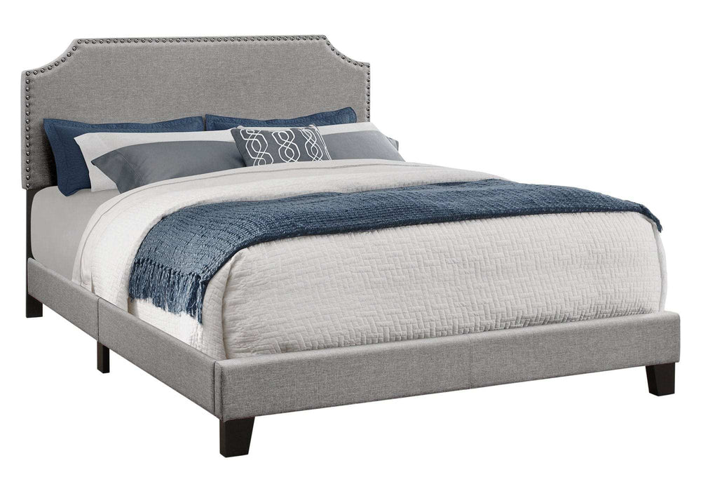 Gray Standard Bed Upholstered With Nailhead Trim And With Headboard - Homeroots - Flyclothing LLC