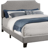 Gray Standard Bed Upholstered With Nailhead Trim And With Headboard - Homeroots - Flyclothing LLC