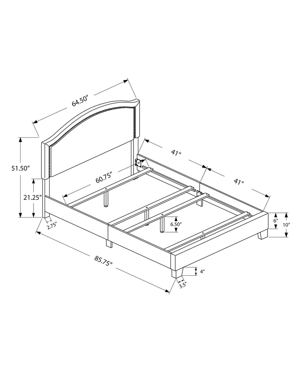 Gray Solid Wood Queen Upholstered Linen Bed Frame with Nailhead Trim - Homeroots - Flyclothing LLC