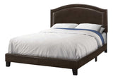 Brown Solid Wood Queen Upholstered Linen Bed Frame with Nailhead Trim - Homeroots - Flyclothing LLC