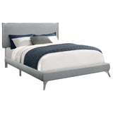 Gray Solid Wood Queen Upholstered Linen Bed Frame with Nailhead Trim - Homeroots - Flyclothing LLC