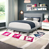 Gray Solid Wood Queen Upholstered Linen Bed Frame with Nailhead Trim - Homeroots - Flyclothing LLC