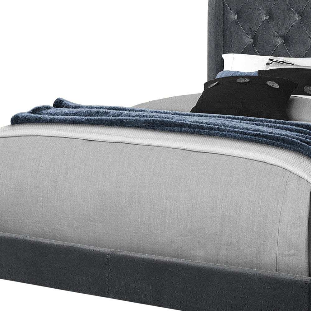 Solid Wood Queen Tufted Dark Gray And Gray Upholstered Velvet Bed - Homeroots - Flyclothing LLC