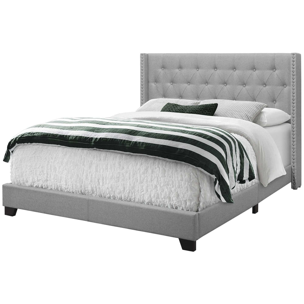 Solid Wood Queen Tufted Gray Upholstered Linen Bed With Nailhead Trim - Homeroots - Flyclothing LLC