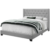 Solid Wood Queen Tufted Gray Upholstered Linen Bed With Nailhead Trim - Homeroots - Flyclothing LLC