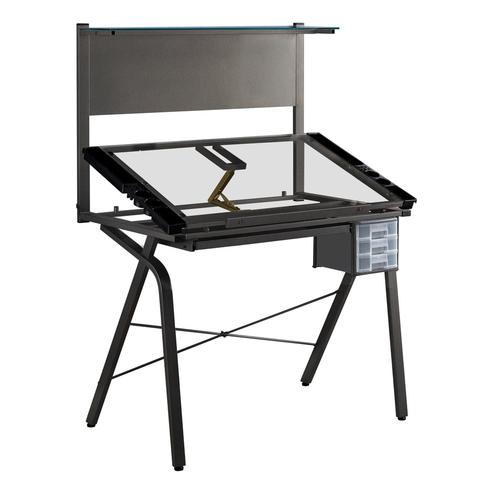 26" Adjustable Clear and Gray Glass Drafting Table With Three Drawers - Homeroots - Flyclothing LLC