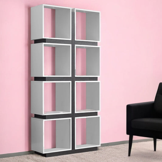 71" White Wood Eight Tier Cube Bookcase - Homeroots