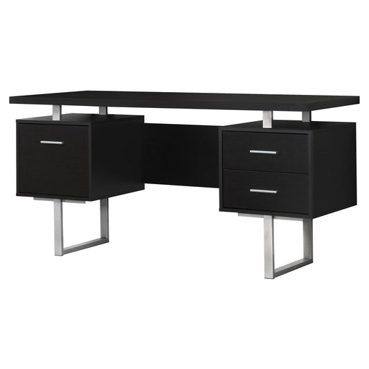 24" Black and Silver Computer Desk With Three Drawers - Homeroots