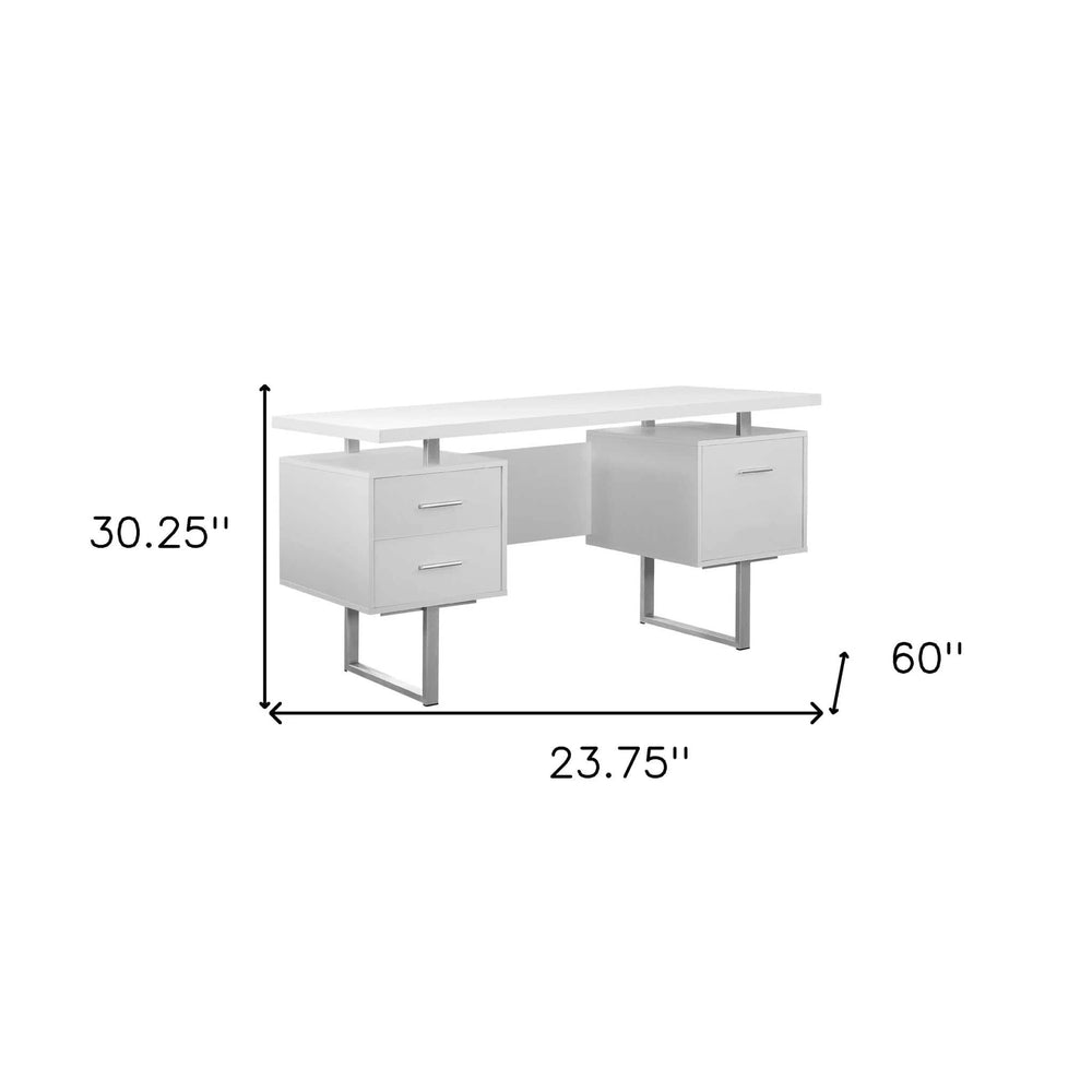 24" White and Silver Computer Desk With Three Drawers - Homeroots - Flyclothing LLC