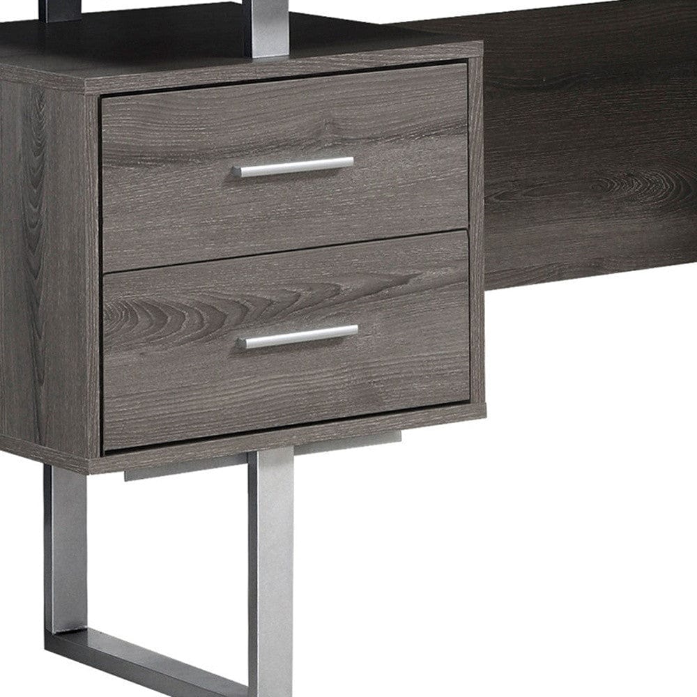 24" Taupe and Silver Computer Desk With Three Drawers - Homeroots - Flyclothing LLC