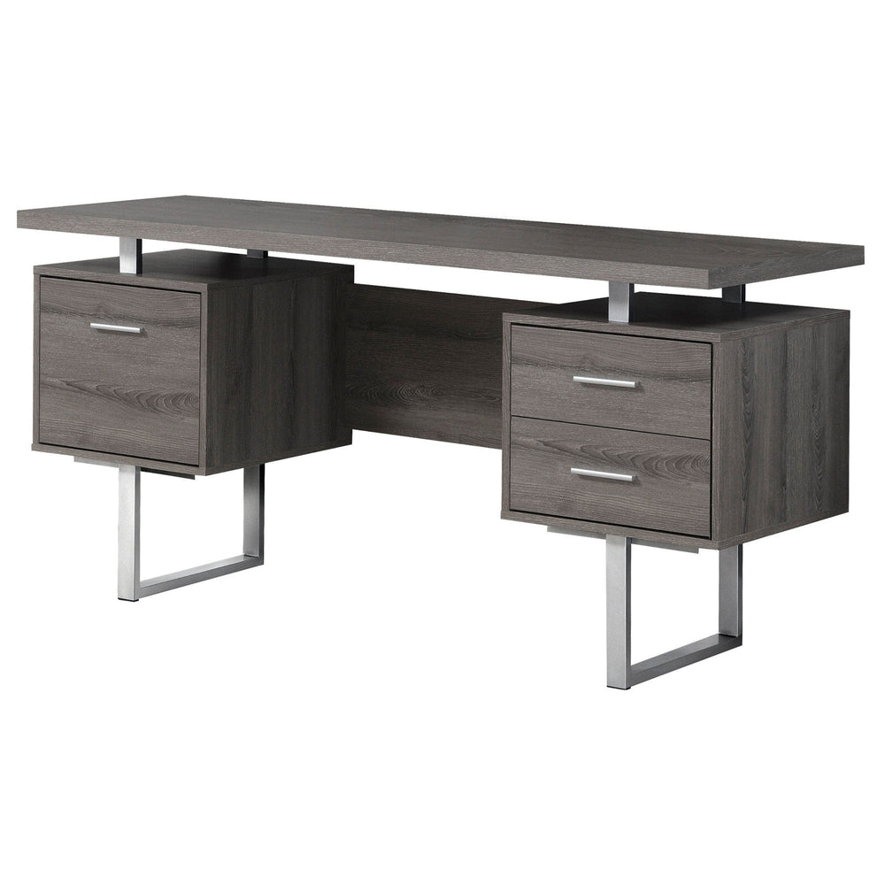 24" Taupe and Silver Computer Desk With Three Drawers - Homeroots - Flyclothing LLC