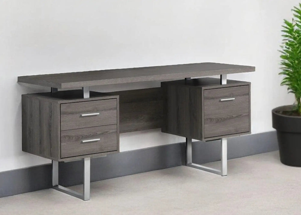 24" Taupe and Silver Computer Desk With Three Drawers - Homeroots - Flyclothing LLC