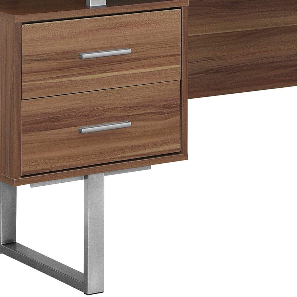 24" Brown and Silver Computer Desk With Three Drawers - Homeroots - Flyclothing LLC