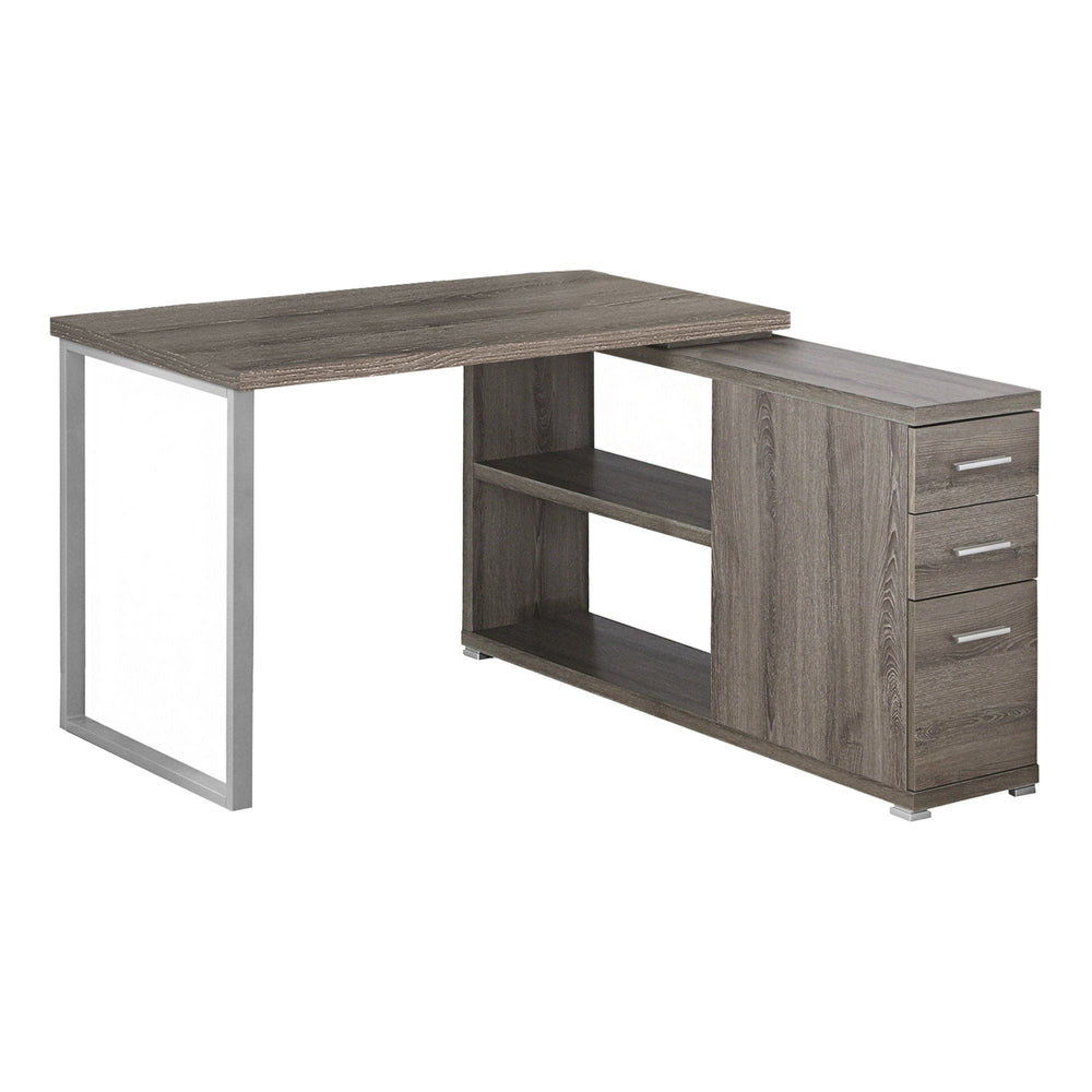 47" Taupe and Silver L Shape Computer Desk With Three Drawers - Homeroots - Flyclothing LLC