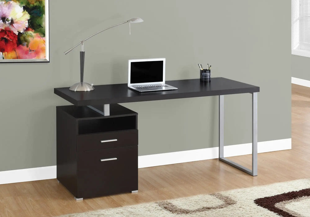 24" Dark Brown and Silver Computer Desk With Two Drawers - Homeroots - Flyclothing LLC
