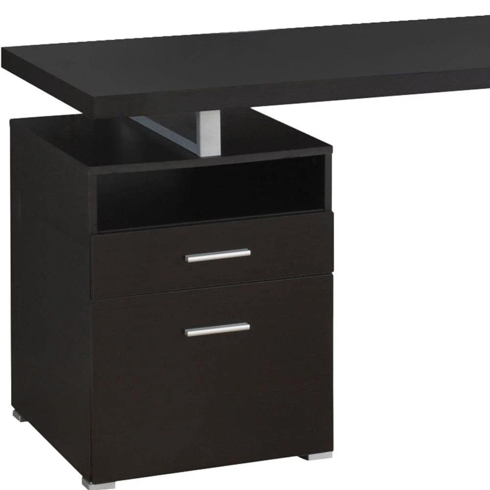 24" Dark Brown and Silver Computer Desk With Two Drawers - Homeroots - Flyclothing LLC