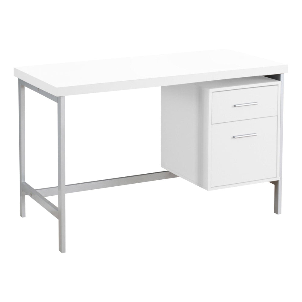 24" White and Silver Computer Desk With Two Drawers - Homeroots - Flyclothing LLC