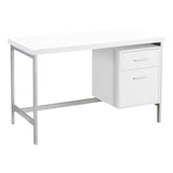 24" White and Silver Computer Desk With Two Drawers - Homeroots - Flyclothing LLC