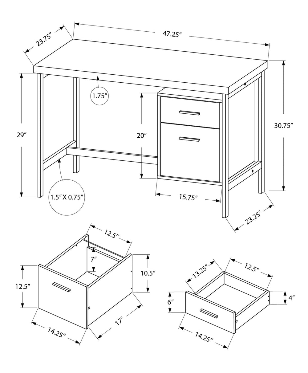 24" White and Silver Computer Desk With Two Drawers - Homeroots - Flyclothing LLC