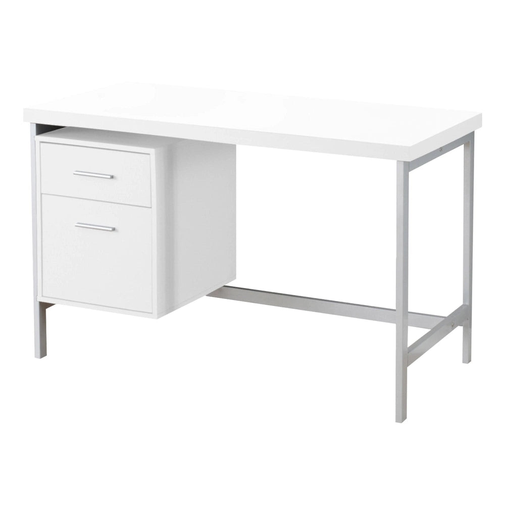 24" White and Silver Computer Desk With Two Drawers - Homeroots - Flyclothing LLC